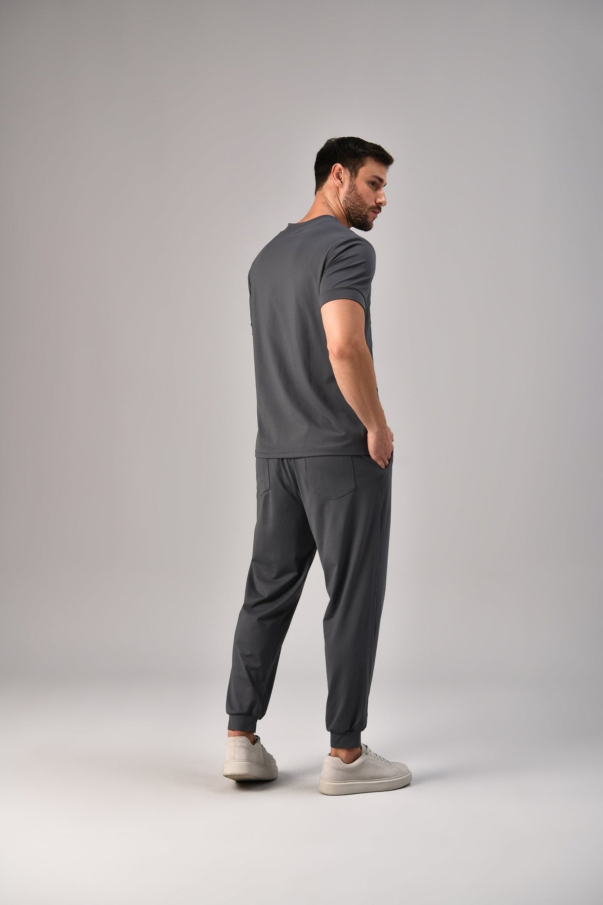 Scrub Flow Masculino Cinza, costas